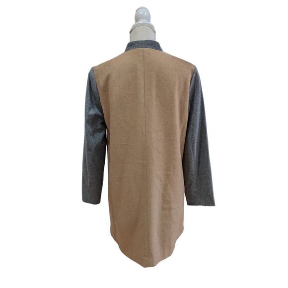 Women Lady Long Woolen Coat Autumn Long Sleeve Contrast Color Patchwork Size L - Picture 5 of 14